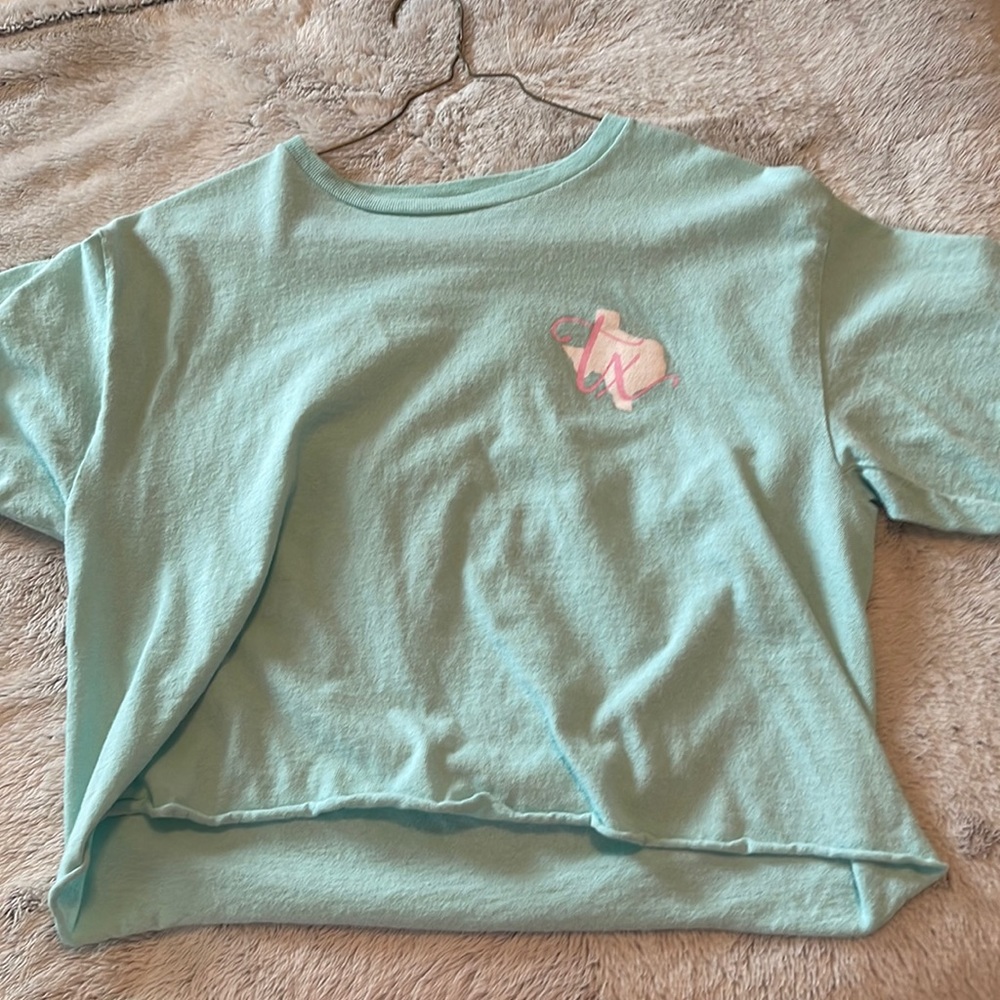 Teal texas cropped shirt